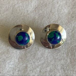 Sterling Silver & azurite-malachite Earrings-signed SJ